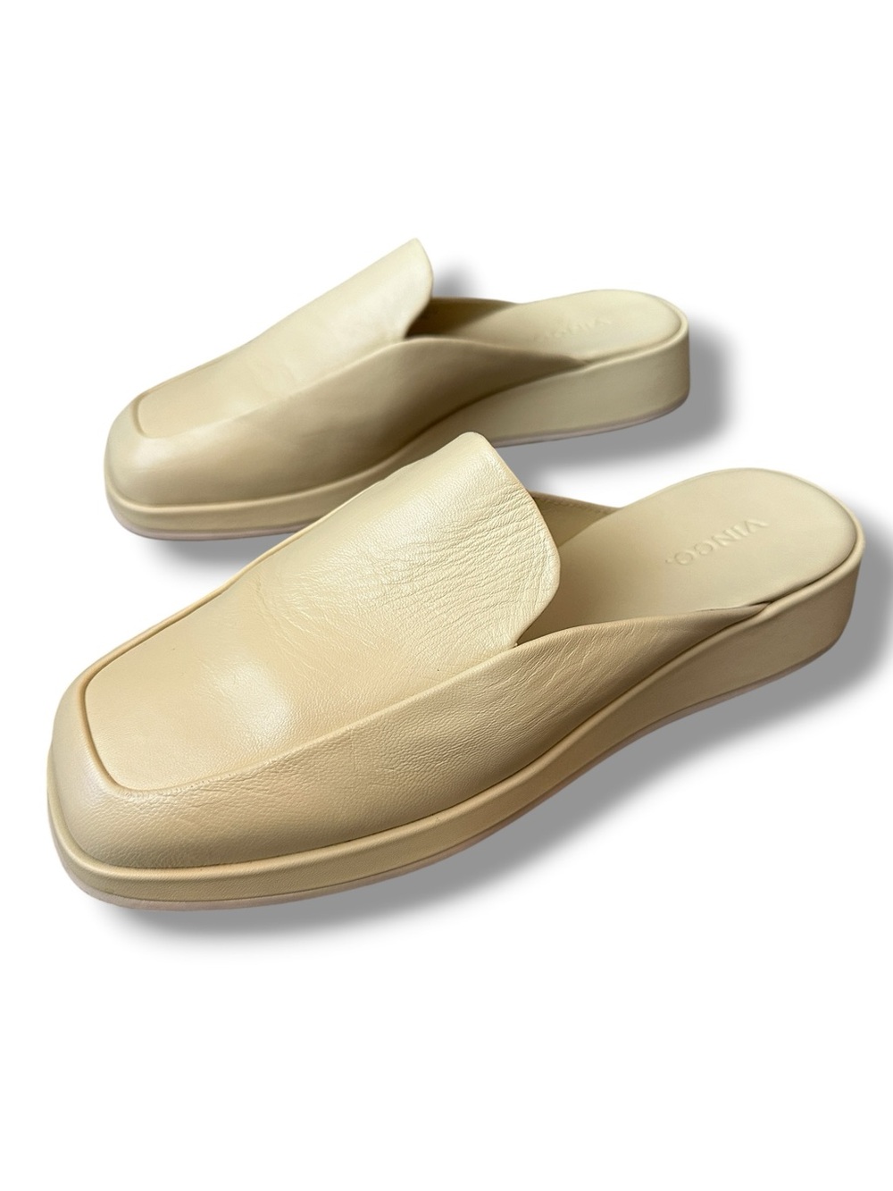 Vince Raquel Leather Mule Square Toe Size 7.5 Cashew